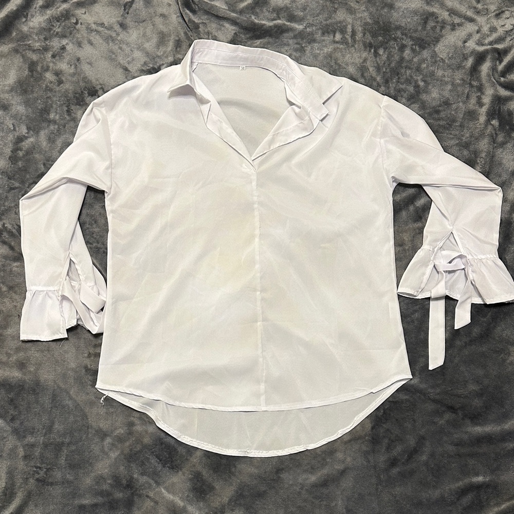 Elegant White Blouse with Tie Sleeves